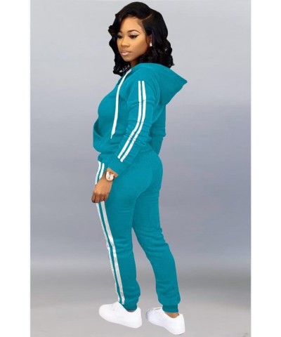 Womens Two Piece Outfits Casual Sweatsuits Solid Tracksuit Jogging Sweat Suits Matching Jogger Hoodie Pants Set Lake Blue $21...