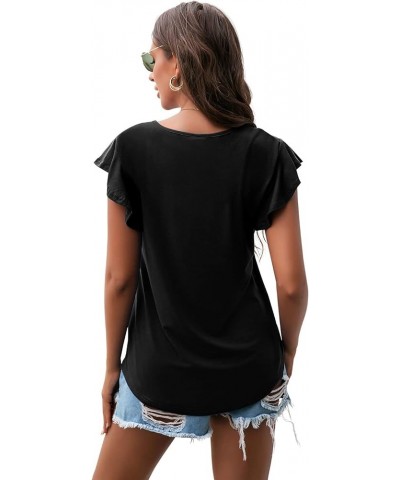 Women's Tops Summer Casual Ruffle Short Sleeves Knit Shirts Round Neck Tunic Top for Women 2024 Fashion Trend Black $12.41 Tops