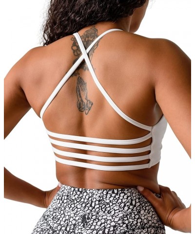 Iris Strappy Sports Bra for Women Light Support Backless Crop Top Removable Padding Open Back White $17.39 Lingerie