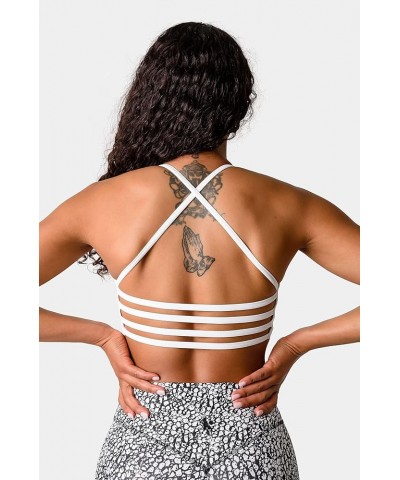 Iris Strappy Sports Bra for Women Light Support Backless Crop Top Removable Padding Open Back White $17.39 Lingerie