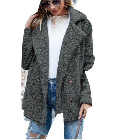 Winter Coats for Women Fuzzy Fleece Lapel Open Front Long Cardigan Coat Thick Faux Fur Warm Sherpa Jacket Outerwear E-dark Gr...