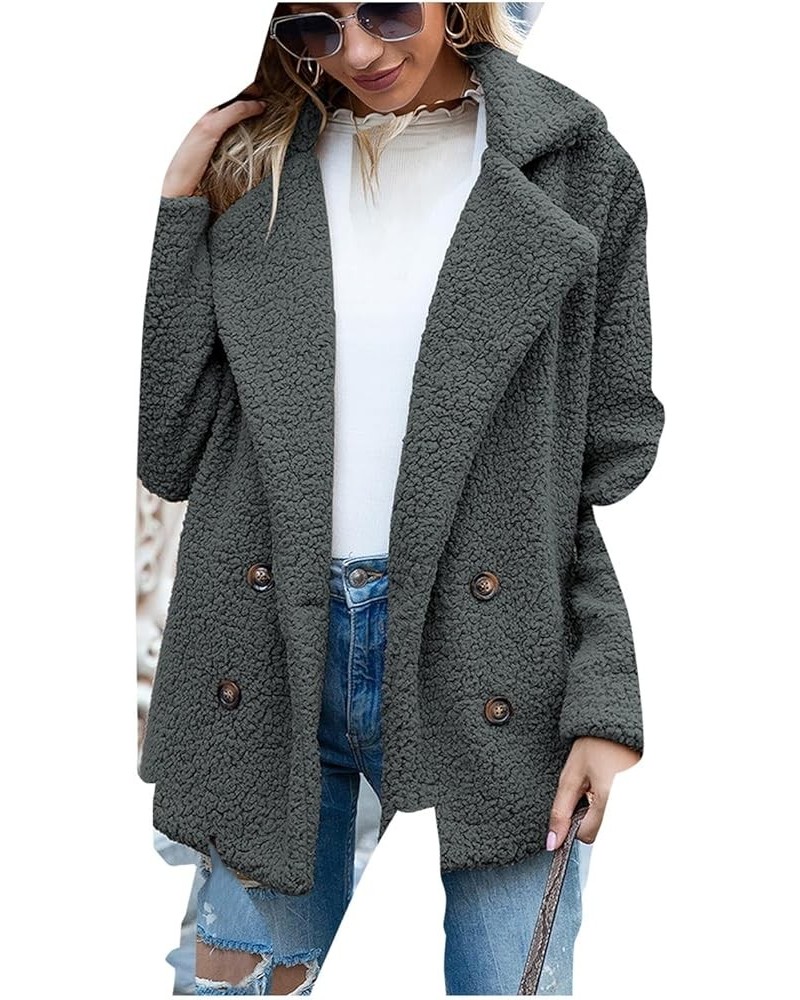 Winter Coats for Women Fuzzy Fleece Lapel Open Front Long Cardigan Coat Thick Faux Fur Warm Sherpa Jacket Outerwear E-dark Gr...