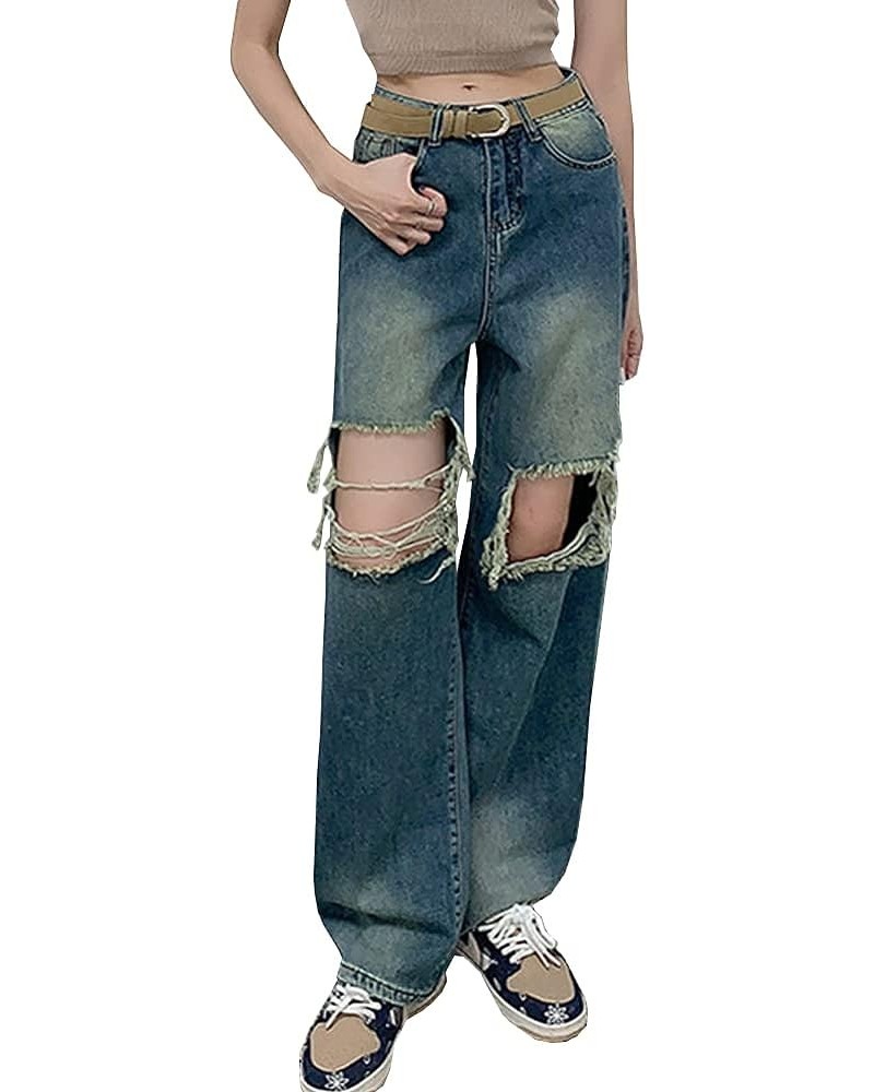 Distressed Boyfriend Jeans for Women High Waist Straight Leg Loose Destroyed Ripped Denim Pants for Teen Girl Juniors Bb-blue...