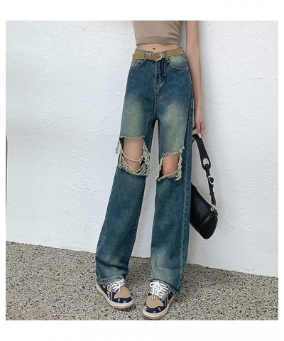 Distressed Boyfriend Jeans for Women High Waist Straight Leg Loose Destroyed Ripped Denim Pants for Teen Girl Juniors Bb-blue...