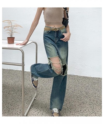 Distressed Boyfriend Jeans for Women High Waist Straight Leg Loose Destroyed Ripped Denim Pants for Teen Girl Juniors Bb-blue...