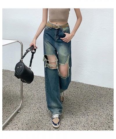 Distressed Boyfriend Jeans for Women High Waist Straight Leg Loose Destroyed Ripped Denim Pants for Teen Girl Juniors Bb-blue...