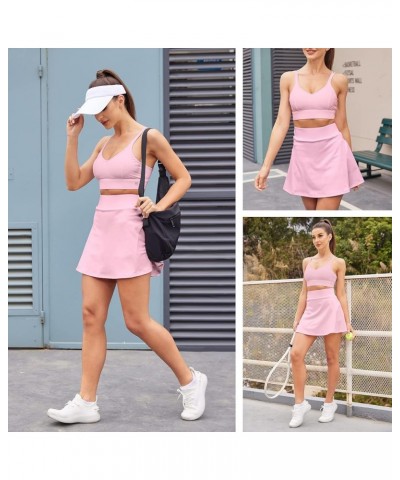 Women's Pleated Tennis Skirts with Pockets High Waisted Golf Skorts Running Skirt Athletic Short Skirts Light Pink $16.42 Skirts