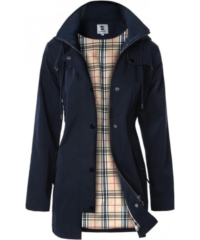 Women's Long Hooded Rain Jacket Outdoor Raincoat Windbreaker X-Large Navy Blue $31.20 Coats