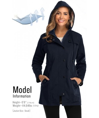 Women's Long Hooded Rain Jacket Outdoor Raincoat Windbreaker X-Large Navy Blue $31.20 Coats