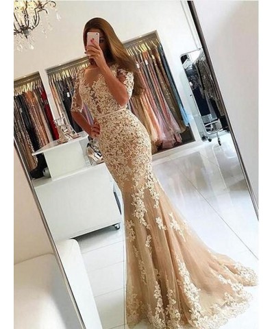 Women Mermaid Long Lace Half Sleeves Formal Prom Dresses Evening Gowns Burgundy $52.50 Dresses