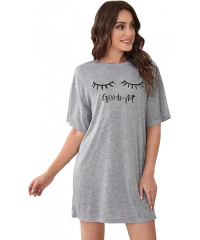 Women's Funny Lingerie Nightgown Cute Print Tshirt Sleepdress Pale Grey $8.99 Sleep & Lounge