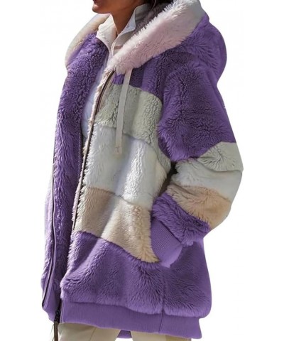 Womens Fleece Jacket Winter Fuzzy Sherpa Lined Open Front Long Cardigan Coats Thermal Hooded Jackets with Pockets S-purple $1...