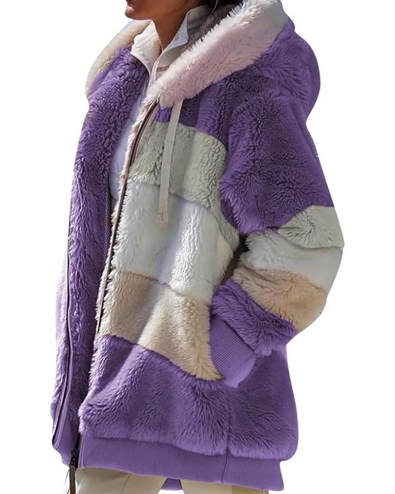 Womens Fleece Jacket Winter Fuzzy Sherpa Lined Open Front Long Cardigan Coats Thermal Hooded Jackets with Pockets S-purple $1...