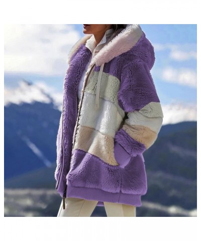 Womens Fleece Jacket Winter Fuzzy Sherpa Lined Open Front Long Cardigan Coats Thermal Hooded Jackets with Pockets S-purple $1...