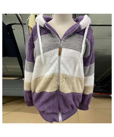 Womens Fleece Jacket Winter Fuzzy Sherpa Lined Open Front Long Cardigan Coats Thermal Hooded Jackets with Pockets S-purple $1...