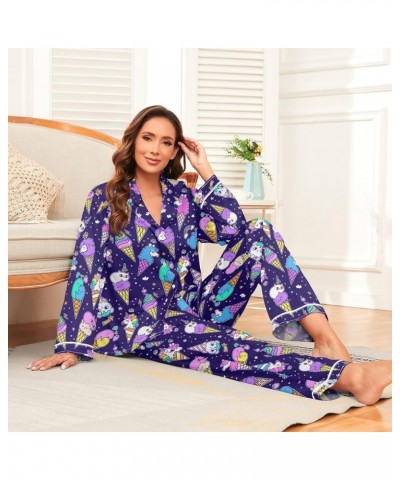 Funny Cartoon Whales Ladies Pajamas Sets, Soft, Silk Pajamas Tall Women, Night Outfits Women Sleep, S Size Ice Cream Animal $...