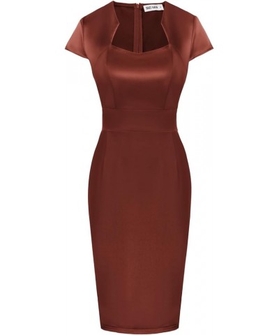 Vintage Floral Cocktail Dress Cap Sleeve Retro Vintage Pencil Dress Brown Satin $23.78 Dresses