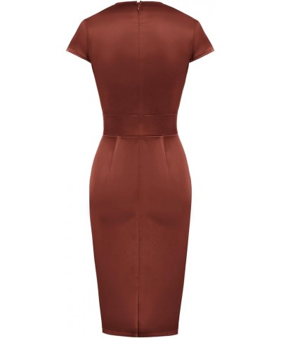 Vintage Floral Cocktail Dress Cap Sleeve Retro Vintage Pencil Dress Brown Satin $23.78 Dresses