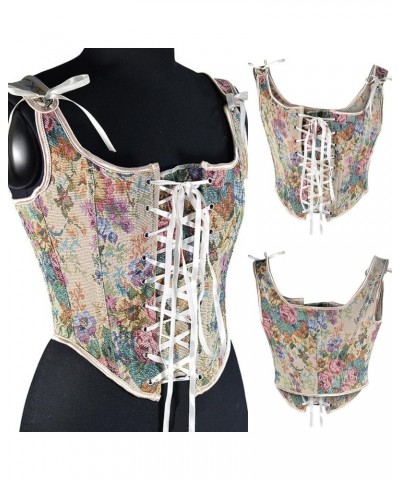 Flower Corset Tops for Women Vintrage Floral Embroidered Tank Top Bustier Vest with Straps Fashion 2023 Y2k Shirts White $4.0...