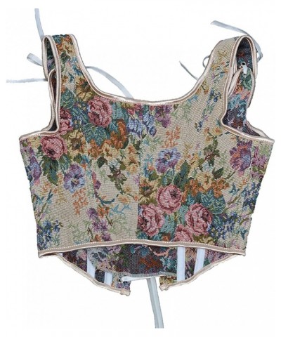 Flower Corset Tops for Women Vintrage Floral Embroidered Tank Top Bustier Vest with Straps Fashion 2023 Y2k Shirts White $4.0...