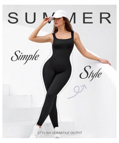 Womens One Piece Workout Jumpsuits Square Neck Tank Tops Rompers Ribbed Sleeveless Exercise Unitard Yoga Bodycon Black $17.50...