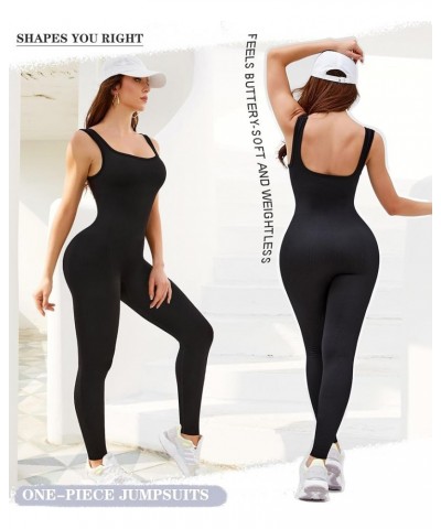 Womens One Piece Workout Jumpsuits Square Neck Tank Tops Rompers Ribbed Sleeveless Exercise Unitard Yoga Bodycon Black $17.50...