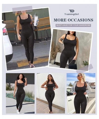 Womens One Piece Workout Jumpsuits Square Neck Tank Tops Rompers Ribbed Sleeveless Exercise Unitard Yoga Bodycon Black $17.50...