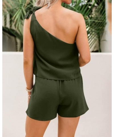 Women's Summer Jumpsuits 2024 Casual One Shoulder Tie Strap Solid Color Loose Sexy Shorts Rompers Pockets Solid Army Green $2...