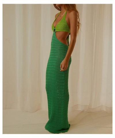 Spaghetti Strap Hollow Out Maxi Bodycon Dress Beach Sexy Patchwork Halter Neck Y2K Party Dresses Cutout-green $11.19 Dresses