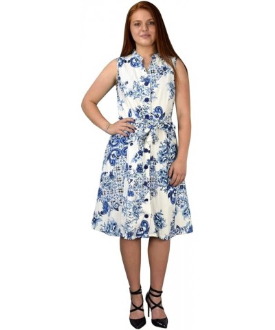 Women's Vintage Retro Button Up A-Line Party Dress with Belt White $11.45 Dresses