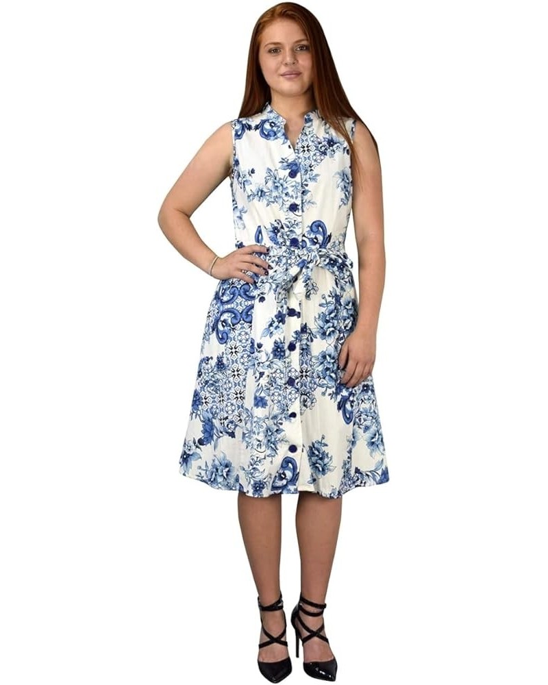 Women's Vintage Retro Button Up A-Line Party Dress with Belt White $11.45 Dresses