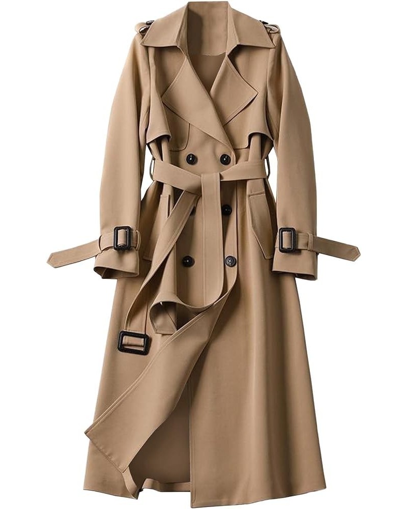 Women's Winter Mid-long Double Breasted Trench Coat Water Resistant Windbreaker Belted Lapel Overcoat S Khaki $21.92 Coats