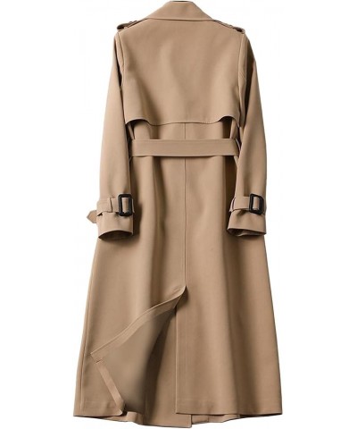 Women's Winter Mid-long Double Breasted Trench Coat Water Resistant Windbreaker Belted Lapel Overcoat S Khaki $21.92 Coats