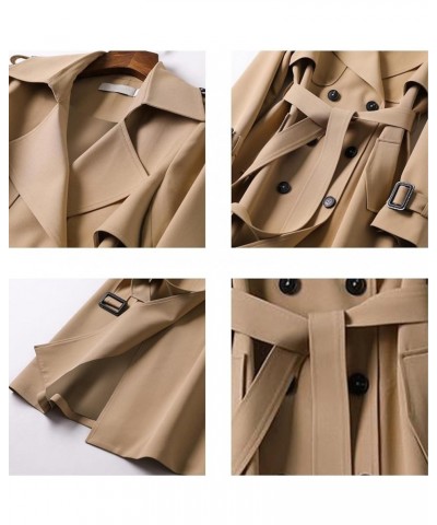 Women's Winter Mid-long Double Breasted Trench Coat Water Resistant Windbreaker Belted Lapel Overcoat S Khaki $21.92 Coats