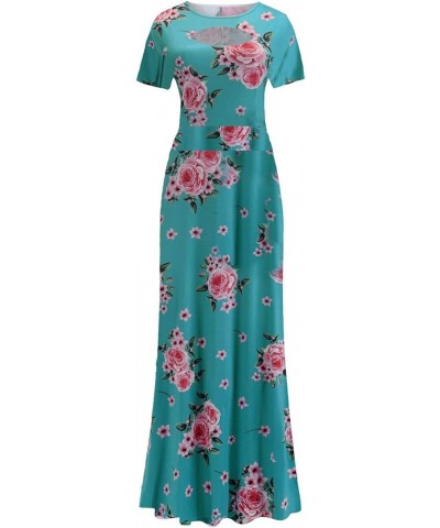 Womens Long & Short Sleeve Maxi Dress Floral Boho Print Casual Crewneck Tunic Dress Long High Waist Elastic Beach Dress Short...