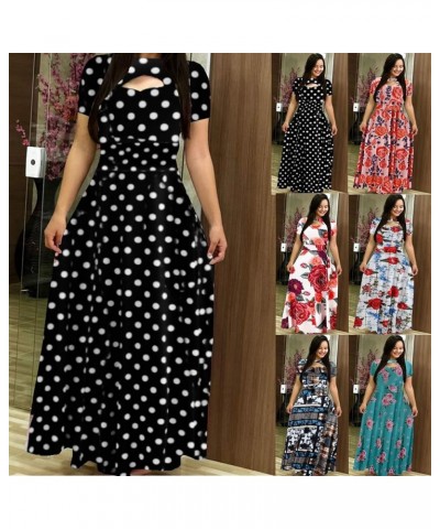 Womens Long & Short Sleeve Maxi Dress Floral Boho Print Casual Crewneck Tunic Dress Long High Waist Elastic Beach Dress Short...