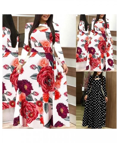 Womens Long & Short Sleeve Maxi Dress Floral Boho Print Casual Crewneck Tunic Dress Long High Waist Elastic Beach Dress Short...