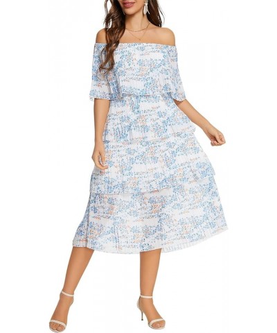 Women's Ruffles Off-Shoulder Chiffon High Waist Party Layered Dress White/Floral $11.50 Dresses