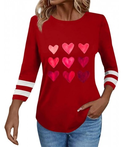 Valentine's Day Womens Tunic Tops 3/4 Sleeve Crewneck Shirts Love Print Blouses Summer Three Quarter Sleeve Tunic Top Red-s35...