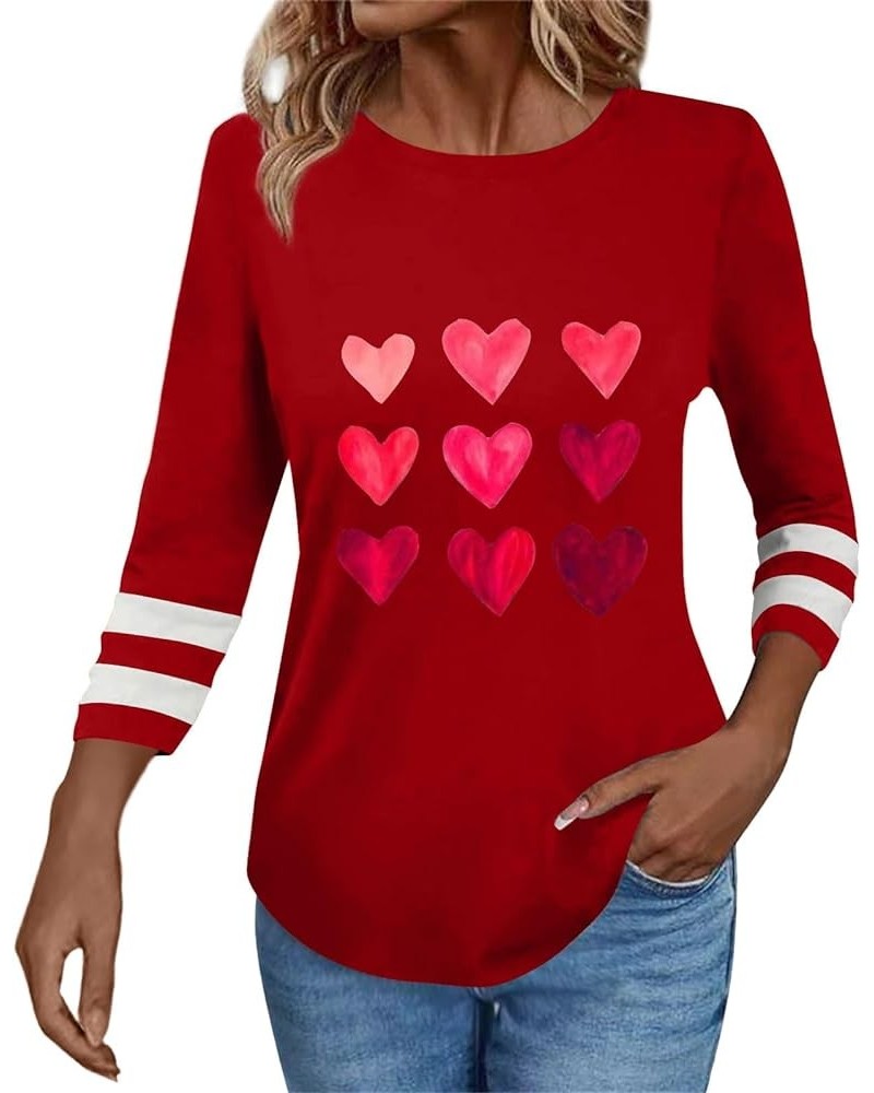 Valentine's Day Womens Tunic Tops 3/4 Sleeve Crewneck Shirts Love Print Blouses Summer Three Quarter Sleeve Tunic Top Red-s35...