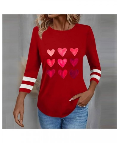 Valentine's Day Womens Tunic Tops 3/4 Sleeve Crewneck Shirts Love Print Blouses Summer Three Quarter Sleeve Tunic Top Red-s35...