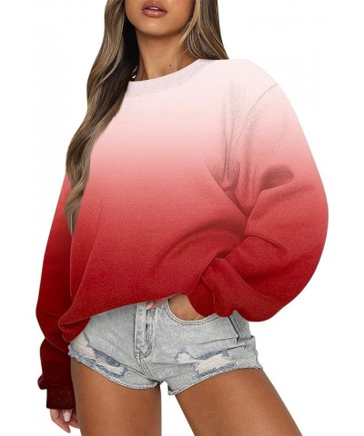 Womens Fall Fashion 2023 Casual Fashion Floral Print Round Neck Loose Long Sleeve Sweatshirt Top Red $10.79 Hoodies & Sweatsh...