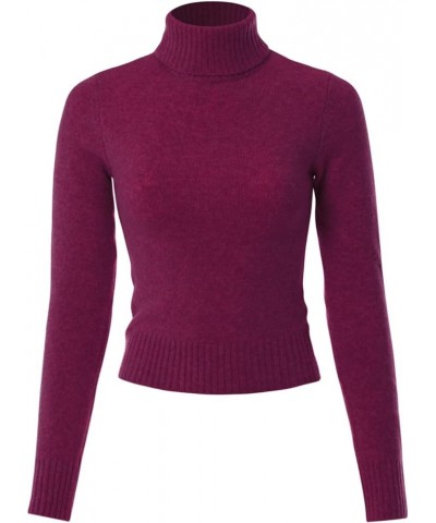 Women's Solid Long Sleeve Ribbed Turtle Neck Ultra Comfort Top D Violet $12.30 T-Shirts