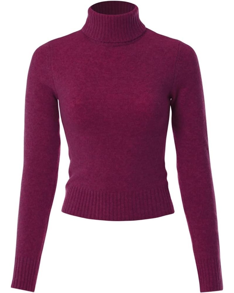 Women's Solid Long Sleeve Ribbed Turtle Neck Ultra Comfort Top D Violet $12.30 T-Shirts