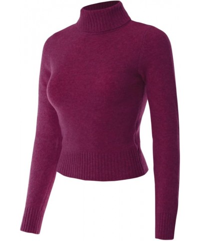 Women's Solid Long Sleeve Ribbed Turtle Neck Ultra Comfort Top D Violet $12.30 T-Shirts