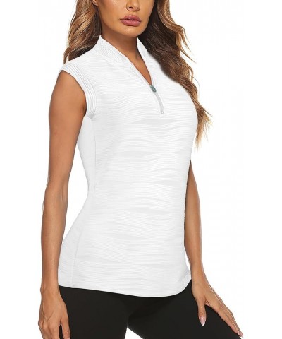 Women's Sleeveless Golf Shirt Zip Up Tennis Quick Dry Workout Polo Tank Tops for Women White $13.64 Shirts