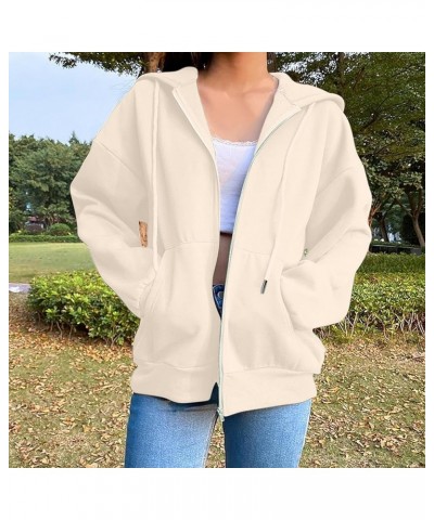 Women's Oversized Long Sleeve Zip Up Hooded Sweatshirts Drawstraing Casual Pullover Fall Fashion Y2K Sweatshirts 01 Beige $10...