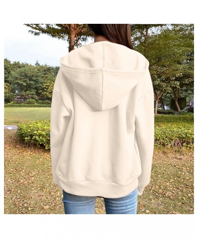 Women's Oversized Long Sleeve Zip Up Hooded Sweatshirts Drawstraing Casual Pullover Fall Fashion Y2K Sweatshirts 01 Beige $10...