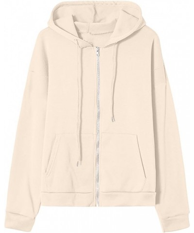 Women's Oversized Long Sleeve Zip Up Hooded Sweatshirts Drawstraing Casual Pullover Fall Fashion Y2K Sweatshirts 01 Beige $10...