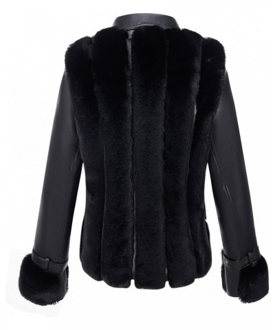 Women's Faux Leather Jacket Moto Biker Sherpa-Lined Coat with Removable Fur Collar Black Lapel $40.49 Coats